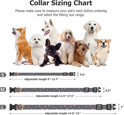 Cotton Handmade Dog Collar Cute and Distinctive Patterns Grey Heart with Pendant for Girl Boy Dogs Collars L