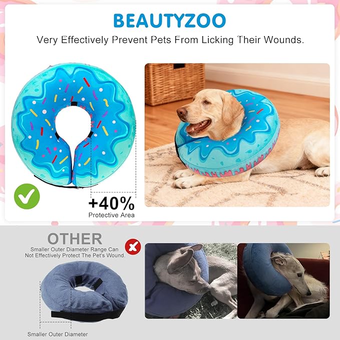 BEAUTYZOO Dog Cone Alternative After Surgery for Large Medium Small Dogs, Soft Inflatable Cone Collar for Dogs Cats, Pet Neck Donut E Collar Dog Recovery Collars to Stop Licking, Blue Donut, M