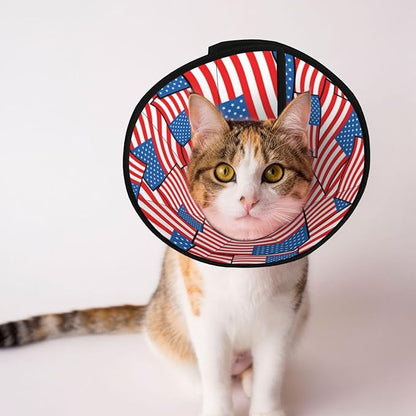 Comfy Dog Cone Collar Alternative Novelty American Flag, Adjustable Elizabethan Collar for Dogs After Surgery, Anti-Bite and Lightweight Design