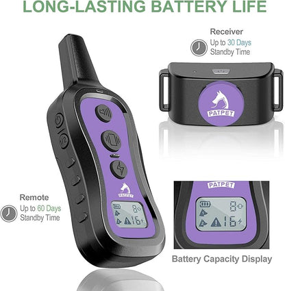 PATPET Dog Training Collar Dog Shock Collar with Remote - 3 Training Modes, Beep, Vibration and Shock, Up to 1000 ft Remote Range, Rainproof for Small Medium Large Dogs