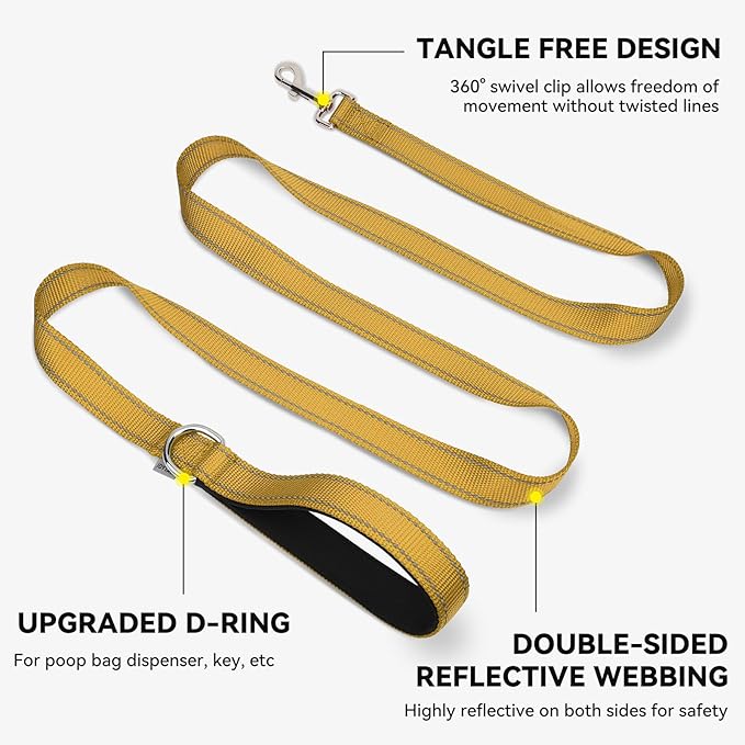 Joytale Dog Leash, 4 FT Double-Sided Reflective, Padded Handle Nylon Heavy Duty Leashes for Small Dogs Walking, Khaki