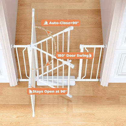 29"-51" Baby Gate for Stairs, Auto Close Stroller Friendly Dog Gate Indoor for Doorways, Pressure Mounted Baby Gate, Easy Walk Through Gate for Children & Pets, White