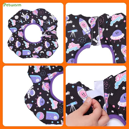 PetWarm Dog Recovery Collar, Recovery Collar for Dogs, Lightweight Soft Flower Design, Comfortable Neck Protector Helps Discourage Licking, Post-Visit Protective Collars, Cosmic Print, Purple, L
