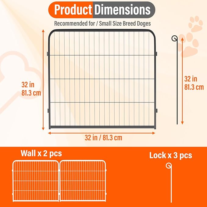 FDW Dog Playpen Dog Pen Dog Kennel 2 Panels 32 Inch Height Indoor Outdoor Folding Metal Portable Puppy Exercise Pen Heavy Duty Dog Fence for Yard Camping,Black