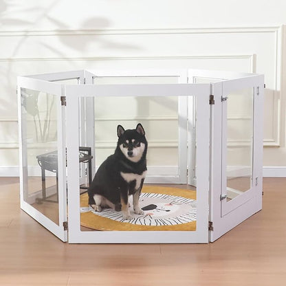 Heavy Duty Clear Acrylic Dog Playpen, 32" Height Transparent Pet Pen, Metal Frame Easy Assemble Kennel Enclosure, Ideal for Small to Medium Dogs, Cats, and Other Small Pets (White, 6 Panels with door)