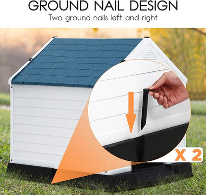 BestPet Dog House Indoor Outdoor Insulated Kennel Durable Plastic Dog House for Small Medium Large Dogs Weather & Water Resistant Pet Crate with Air Vents and Elevated Floor