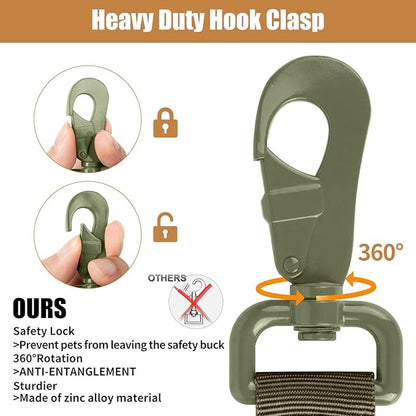 Tactical Dog Collar Leash Set, Adjustable Military Training Nylon Collar Dog Training with Control Handleand Metal Buckle, Dog Collar for Medium Large Dogs (Green,XL)