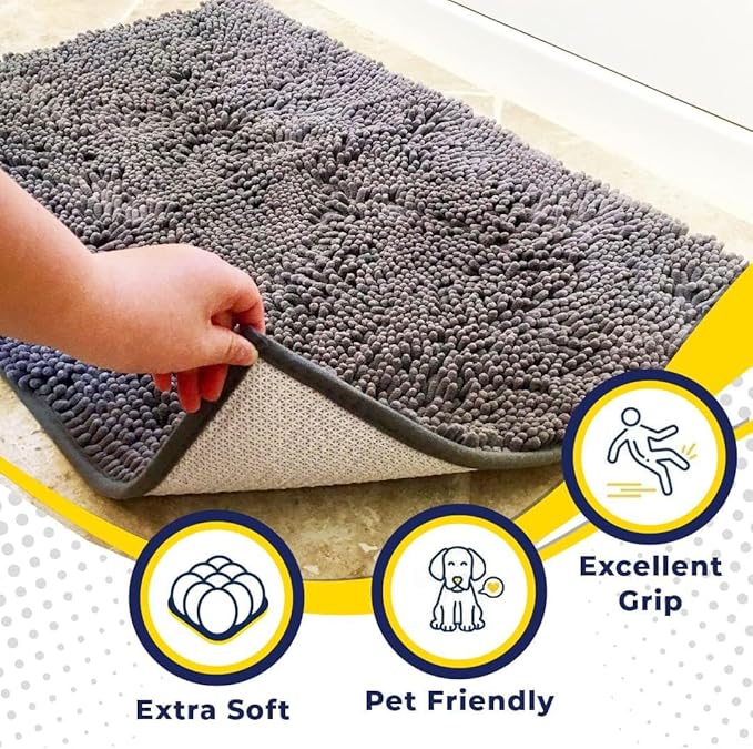 Muddy Mat® | Super Absorbent Door Mat Indoor, Microfiber Quick Dry Chenille Entryway Rug, Non-Slip Front Door Mat, Indoor Mats for Entryway, Machine Washable Pet Rug, Grey 24"x96"