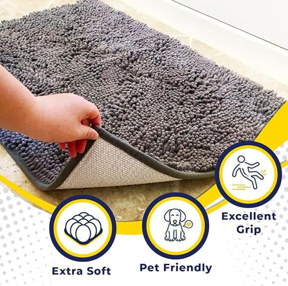 Muddy Mat® | Super Absorbent Door Mat Indoor, Microfiber Quick Dry Chenille Entryway Rug, Non-Slip Front Door Mat, Indoor Mats for Entryway, Machine Washable Pet Rug, Grey 24"x96"