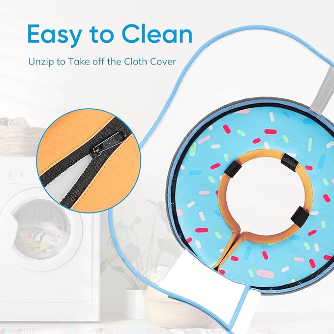 Sponge Dog Cone Collar, Dog Recovery Collar Alternative with Detachable High Clear Shield, Adjustable Soft Neck Cone for Small Medium Large Dogs, Stop Licking After Surgery (DonutBlue,XL)