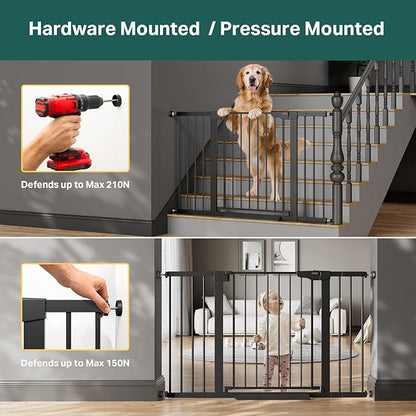 Cumbor 29.7–51.5" Extra Wide Baby Gate for Stairs, Pressure-Mounted Dog Gates for Doorways & Hallways, Auto-Close Walk-Through, No-Trip Design, Child Proof Safety, Dog/Pet Gate for Indoor Use, Black
