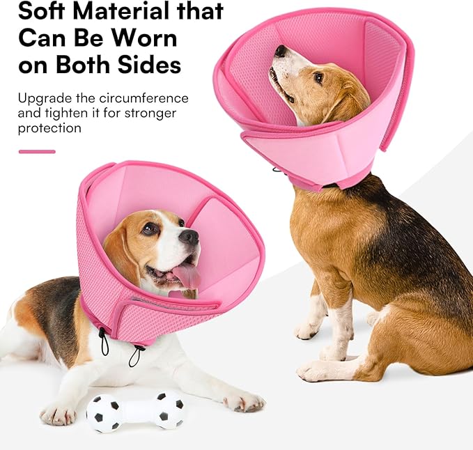 Queenmore Dog Cone,Soft Dog Cones for Large Dogs After Surgery,Comfy Cone for Dogs to Stop Licking, Adjustable Recovery Collar,Elizabethan Pet E-Collar for Wound Healing,Pink,L