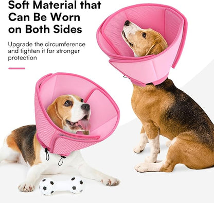 Queenmore Soft Dog Cones for Large Dogs,Comfy Dog Cone for Dogs to Stop Licking After Surgery,Adjustable Pet Cone Alternative for Wound Healing,Pink,X-Large