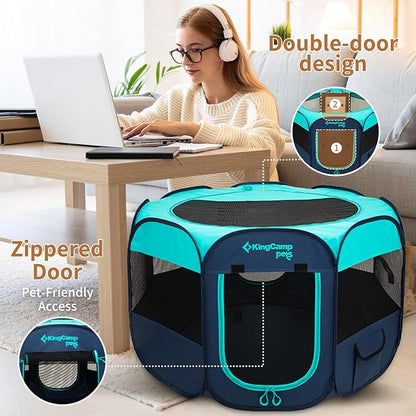 KingCamp Dog Playpen, Portable Foldable Cat Kitten Puppy Tent Crates 29"/36"/50" Pop Up Pet Playpen with Zippered Bottom & Cover for Indoor Outdoor Use (X-Large, Green)