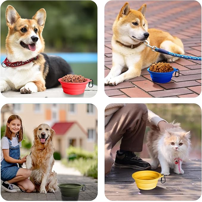 PetBonus 2-Pack Large Silicone Collapsible Dog Bowls, 34oz/1000ml BPA Free Portable Foldable Travel Bowl for Pet Cat, Food Water Feeding Dish for Camping with 2 Carabiners (Black, Red)
