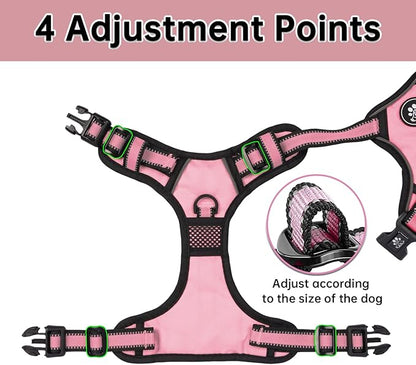 NESTROAD No Pull Dog Harness,Adjustable Oxford Dog Vest Harness with Leash,Reflective No-Choke Pet Harness with Easy Control Soft Handle for Large Dogs(Large,Pink)