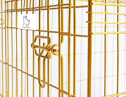 HOMEY PET Copper Gold Dog Crate 36 Inch, Portable Folding Metal Wire Dog Kennel Pet Dog Cage with Removable Floor Grid, Pull Out Leak-Proof Pan, Double Doors, Handle for Medium Dogs, Indoor Outdoor