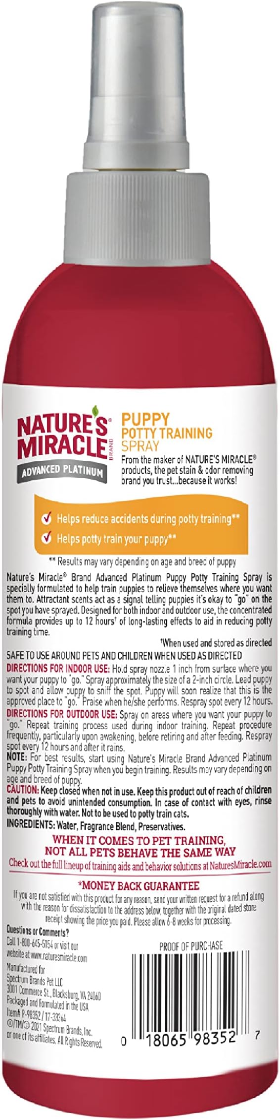 Nature's Miracle Advanced Platinum Puppy Potty Training Spray 8 Oz, Dog Training Aid