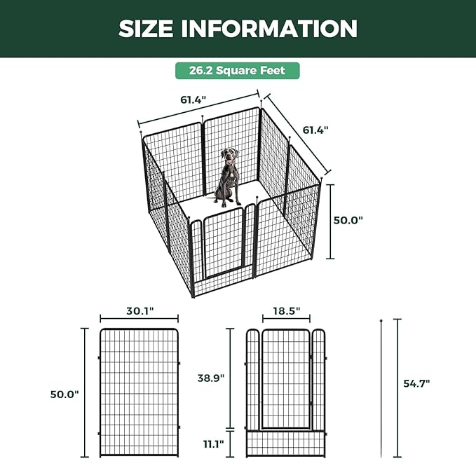 FXW Rollick Unleashed Dog Playpen for Indoor, Yard, RV Camping, 50 inch 8 Panels Dog Pen with Anchor Kit (4 Packs) for Large Dogs, Black│Patented