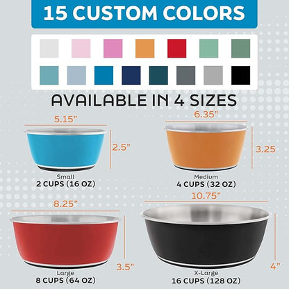 Master Pet Supply Stainless Steel Dog Bowls Set of 2 (64 Oz Each) with Non-Slip Rubber Base - Mango Tango - Basic Dog Food Bowl Water & Food Bowls for Small Medium Large Dogs & Cats, Metal Dish