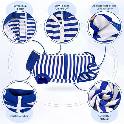 Lukovee Recovery Suit for Dogs, Zipper On Recovery Suit for Female Male Dog, Onesie Abdominal Wounds Cone E-Collar Alternative Prevent Licking Spay Recovery Suit (M, BL)