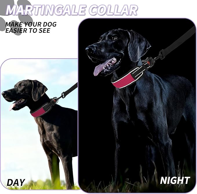 Martingale No Pull Dog Collar for Large Medium Dogs Training Walking, Heavy Duty Nylon Reflective Adjustable Anti Pull Slip Collar with Buckle L Wine Red