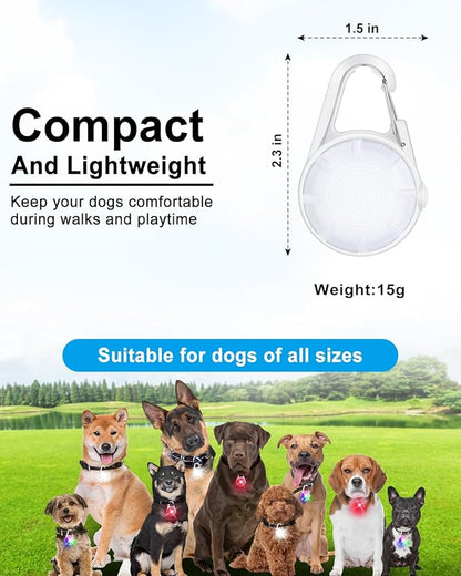 2 Pack Dog Collar Light, 4 Modes Clip On Dog Lights for Night Walking, Glow in the Dark LED Pet Collar Charm, Rechargeable Pet Camping Essentials for Nighttime Running, Cycling, Hiking(White)