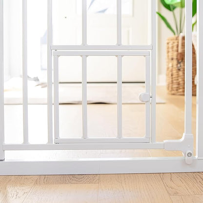 Carlson 52"-76" Flexi Configurable Dog Gate for Wide Openings, Extra Wide Metal Pet Gate with Small Pet Door, White
