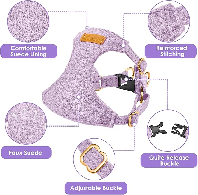 SlowTon Dog Harness Small Sized Dog - Soft XXS Dog Harness and Leash Set No Pull No Chock, Adjustable Lightweight Puppy Harness for XS Small Medium Dogs Cats (Solid Purple, XXS)