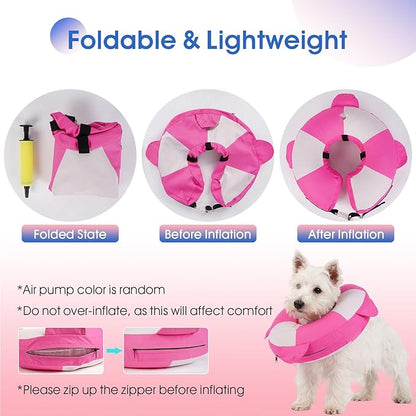 Inflatable Recovery Dog Collar -Lightweight Adjustable,Protective Donut Cone After Surgery for Wound Healing,Prevent from Biting or Scratching,Waterproof & Easy to Clean (Pink,L)