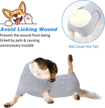 2 Packs Breathable Cotton Dog Recovery Suit for After Neuter Spay Abdominal Wounds Protector, Professional Anti-Licking Onesies for Male Female Pets Surgery Bandages, XL Grey Blue Pure