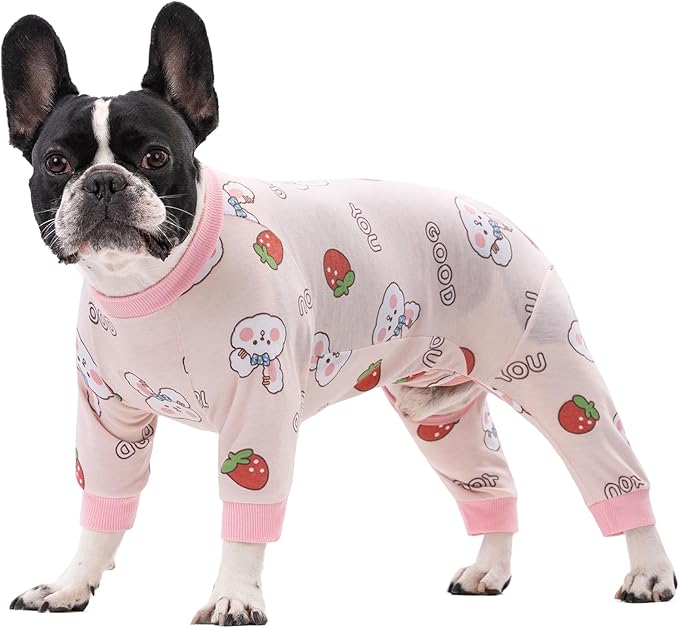 Dog Recovery Suit for Surgery Small Medium Dogs Onesie, Cute Soft Dog Pajamas Bodysuit Cone Alternative Prevent Licking Dog Recovery Suit Female Male (Medium, Bunny Strawberry)
