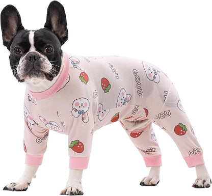 Dog Recovery Suit for Surgery Small Medium Dogs Onesie, Cute Soft Dog Pajamas Bodysuit Cone Alternative Prevent Licking Dog Recovery Suit Female Male (Medium, Bunny Strawberry)