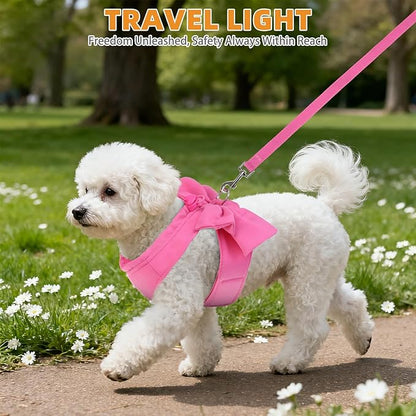 KOOLTAIL Small Dog Harness and Leash Set, Cute Puppy Vest Harnesses with Bowtie for Girl Outfit, Step in No Pull Soft Mesh Padded Adjustable Pet Harness for Extra-Samll Medium Dogs Cats, XS S, Pink M