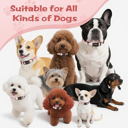 Kazazoo Dog Collar Cute and Soft Nylon Puppy Collar Girl, Adjustable Dog Collars for Small Medium Dogs, Pink Flowers-S