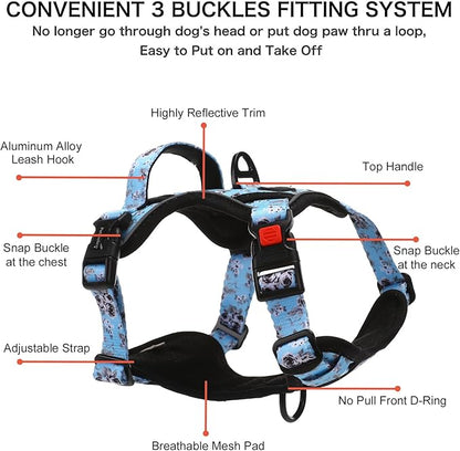 Petmolico No Pull Dog Harness Set with Leash Attachment Easy Control Handle Reflective Harness Vest Small Breed, Puppy Vest and Leash Set with Poop Bag Holder, Small - White Rose