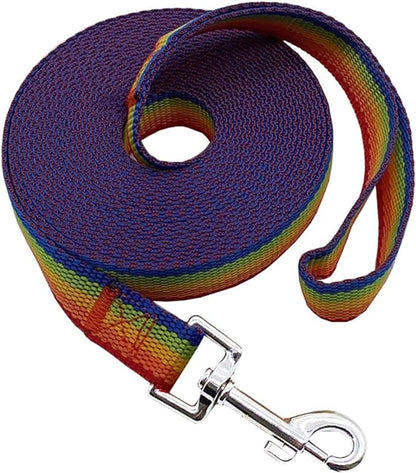 Nylon Training Dog Leash for Small Medium Large Dogs, 15ft 20ft 30ft 50ft Long Leash Dog/Puppy Lead for Obedience Recall Training, Camping (1" x 20ft, Rainbow)