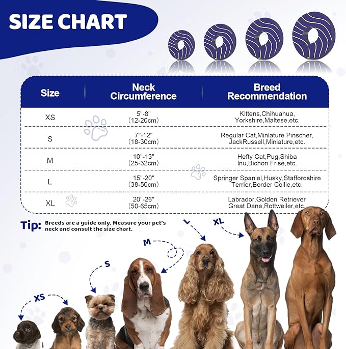 Adjustable Inflatable Dog Cone Collar for Surgery Recovery, Soft Cone for Dogs & Cats, Portable & Washable Dog Donut Collar, Large Cat Cone E Collar (Indigo M)
