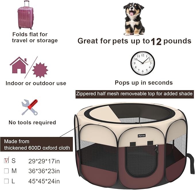 Portable Pet Puppy Dog Cat Playpen, 8-Panel Indoor/Outdoor Puppy Pen with Shade Cover & Travel Bag - Waterproof Dog Cat Tent
