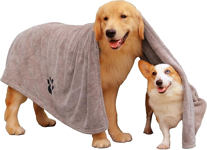 Dogvingpk Extra Large Dog Towel Super Absorbent Soft Microfiber Pet Bath Grooming Towels for Drying Dogs and Other Pets (XL-55" * 36", Brown)