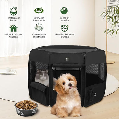 X-ZONE PET Dog Playpen Portable Pet Play Pens for Puppies, Cat, Rabbit, Chicks, Foldable Exercise Play Tent Kennel Crate, Indoor/Outdoor Travel Camping Black Medium