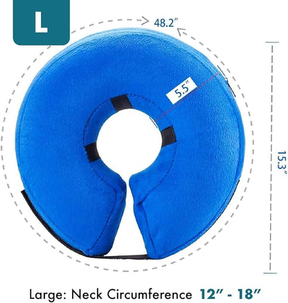 Protective Inflatable Collar for Dogs and Cats - Soft Pet Recovery Collar Does Not Block Vision E-Collar, Soft Protective Cone for Dogs After Surgery (Blue, [Neck:15"-19"] Large)