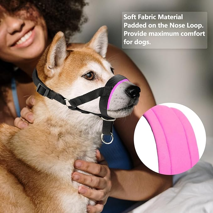Dog Head Collar with Soft Fabric, Dog Head Harness to Stop Pulling with Adjustable Loop(S,Pink)