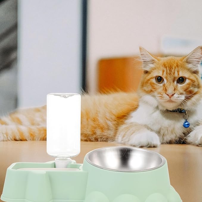 Milisten Multifunctional Stainless Steel Dog Food Bowl and Automatic Water Dispenser Green Pet Feeding Container Sturdy Wear-Resistant for Home Use