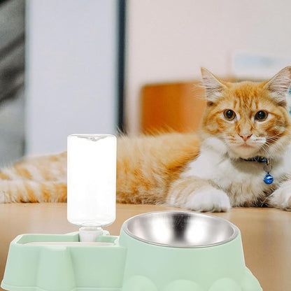 Multifunctional Dog Food Dispenser and Water Container Stainless Steel Automatic Pet Feeder Green for Home Use
