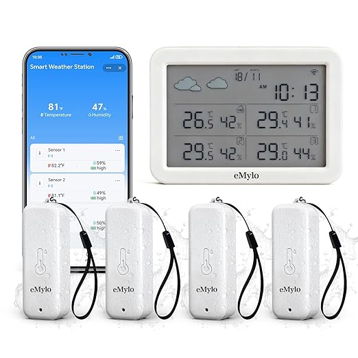 eMylo WiFi Hygrometer Thermometer 5 Pack, Multi-Zone Smart Temperature Humidity Sensor with App Alerts, Works with Alexa, Free Data Storage Export, for Home, Greenhouse, Wine Cellar, Reptile