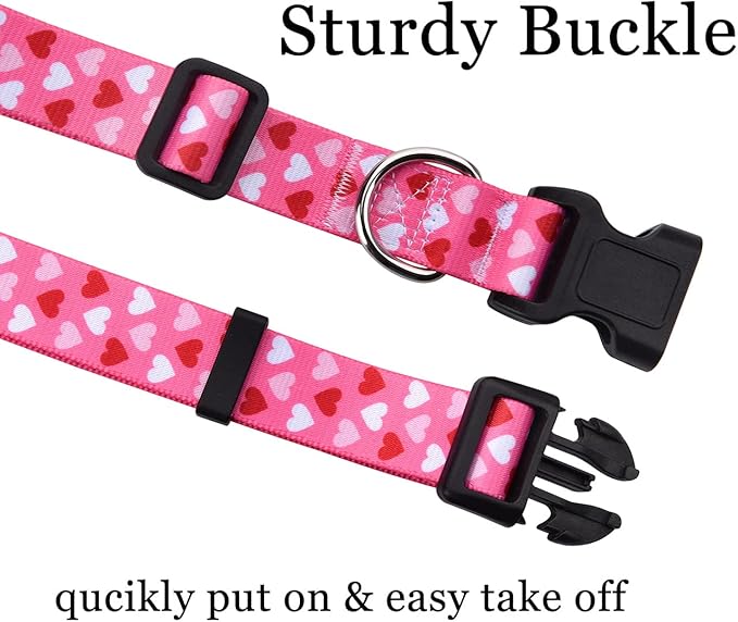 Mihqy Dog Collar and Leash Set - Adjustable Heart Dog Collar - Love Theme - Perfect for Small Medium Large Dogs(Pink Heart Set,XS)