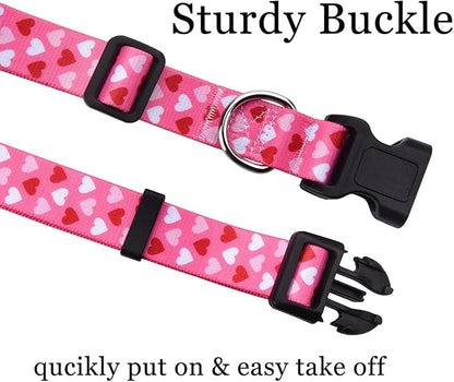 Mihqy Dog Collar and Leash Set - Adjustable Heart Dog Collar - Love Theme - Perfect for Small Medium Large Dogs(Pink Heart Set,XS)