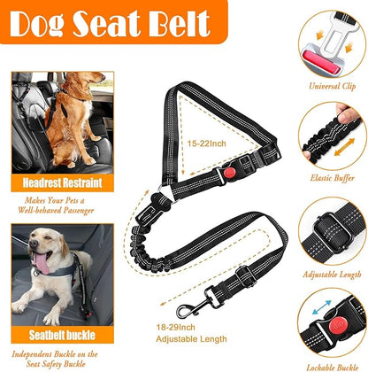 No Pull Dog Harness, Collar & Leash Set | Includes Dog Seat Belt, Collapsible Bowls & Poop Bag Dispenser. Ideal for Training, Walking, Hiking. Fits Small to Large Dogs(Black-L)