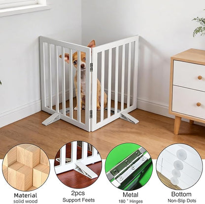 ZJSF Freestanding Indoor Dog Gate for House Foldable Wood White Puppy Gate for Doorways Pet Gate for Stairs Extra Wide Pet Fence 24" Height 2 Panels